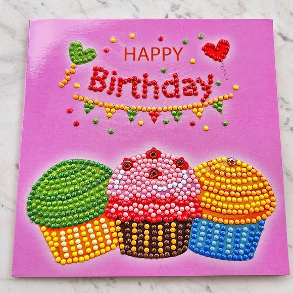 Other - Happy Birthday Cupcake Card Pink Colorful Bright Handmade Beaded [2 Available]